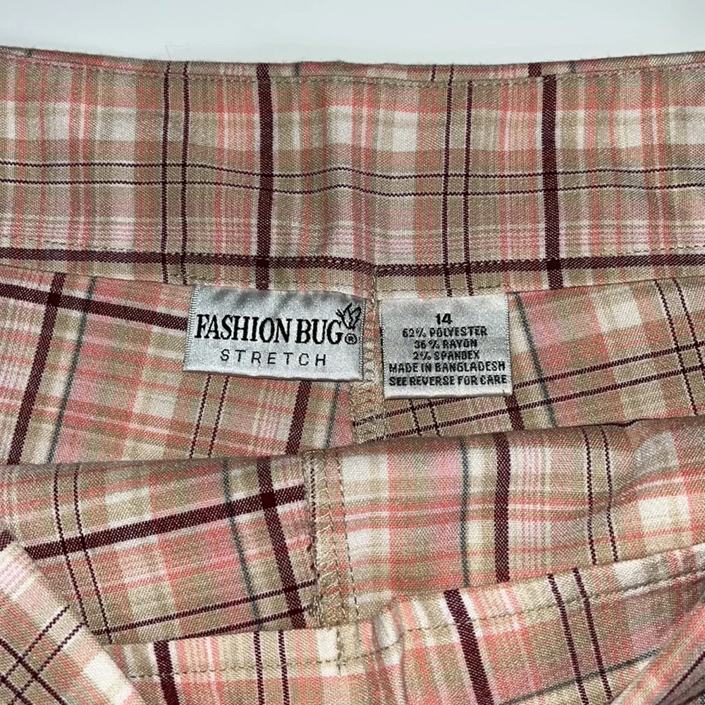 Fashion Bug Stretch Pink & Beige Plaid Skort w/ Built-In Shorts & Side Zipper 14 - Picture 6 of 8